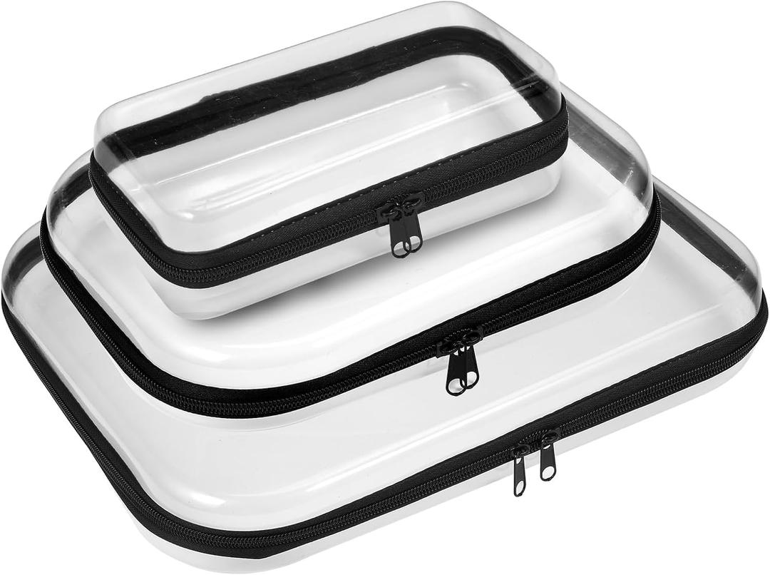 3 Pack Zippered Hard Pouch, Clear Hard Shell Zipper Case, Clear Plastic Storage Box Containers Small Toiletry Bag for Small Items, Toys, Building Blocks, Puzzles, Cosmetics&Stationery, 3 Size