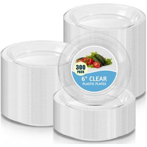 300 Pcs Clear Plastic Plates 6 Inch Plastic Round Dessert Plates Disposable Cake Plates Bulk for Home Wedding Christmas Picnic Restaurant Catering Events Party Supplies