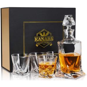Whiskey Decanter Set with Glasses, KANARS 27oz Crystal Liquor Decanter In Luxury Gift Box for Bourbon Alcohol Cognac Scotch Brandy, Unique Men Gift for Housewarming Father's Day Wedding