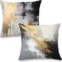 Black and Gold Pillow Covers, Decorative Pillow Covers for Couch Bed Living Room, Abstract White Black and Gold Pillow Covers 22x22 Set of 2
