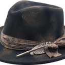 Yosang Womens & Mens Fedora Hats Vintage Wide Brim Felt Panama Rancher Hat (One Size, Black)