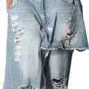 Voghtic Jeans for Women Trendy High Waisted Ripped Tear Y2K Patchwork Wide Leg Denim Pants with Pockets Streetwear (Small, Blue)