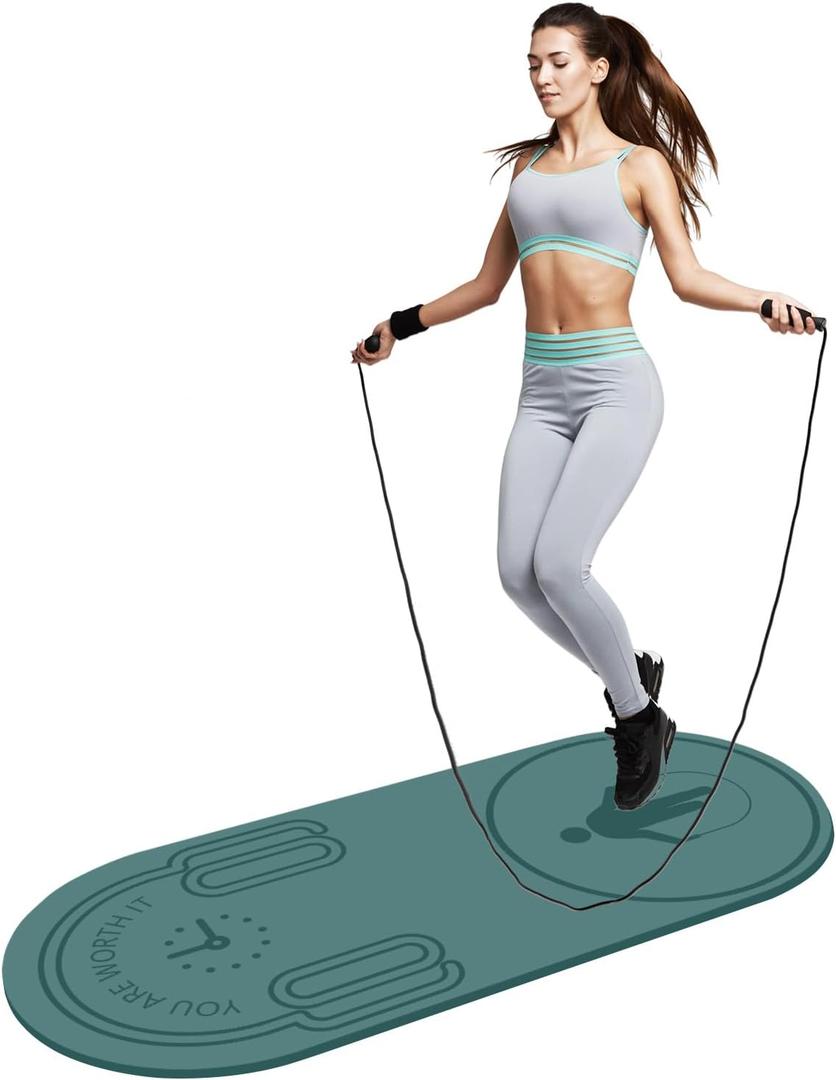 8/20/30mm Jump Rope Mat Fitness Exercise Mat Durable, Non-Slip, Workout Mats with Jump Rope & Carrying Bag for Home Gym Flooring (55"x 24")
