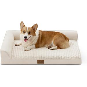 . COZY KISS Orthopedic Dog Bed for Large Sized Dogs, L Shaped 36x27 inch | Non-Slip Bottom Soft Pet Sofa with Washable Removable Waterproof Cover, Egg-Crate Foam Couch with Portable Handle, Beige, 4, Standard:15.7"x28.3"x19.7" 