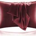 BEDELITE Satin Pillowcase for Hair and Skin, Super Soft and Cooling Similar to Silk Pillow Cases 2 Pack with Envelope Closure, Gift for Women Men (20"x26" Standard Size, Burgundy)