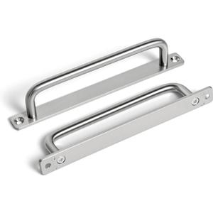 Set of 12, 5" Ceter to Center Sleek Brushed Nickel Cabinet Pulls - Modern Minimalist Handles - Kitchen Pulls for Drawers - 5/16 Inches Diameter with Back Plate