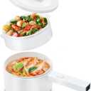 Hot Pot Electric with Steamer, 1.5L Ceramic Glaze Non-stick Portable Pot, Dual Power Multi-functional Electric Cooker, Suitable for Steak, Pasta, Hot Pot, Ramen, Dorm Room Essential (1.6 Quarts, White)