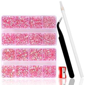 10400PCS Nude Light Pink Rhinestones, Jelly Resin Rhinestones for Nails, Flatback Non Hotfix Crystals DIY Rhinestones for Crafts with 15 cm Pencil Sharpener and Tweezer & Picker Pen(Nude Light PinkAB)