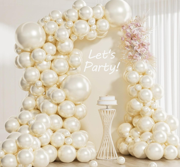 118Pcs Pearl Balloon Garland Arch Kit - Wedding Party Decorations with Pearl White Sand Double Stuffed Pearl Ivory Balloons for Engagement Bridal Shower Birthday Baby Shower Party Decorations