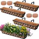 Window Box Railing, 36 Inch Black Metal Hanging Flower Planter Basket with Coco Liner for Outdoor Balcony Porch Fence Patio for Home, Office and Hotel (Black - 4 Pcs/Set)