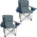 TIMBER RIDGE Oversized Folding Camping Chair Support 550 LBS, Heavy Duty Portable Chairs with Cup Holder Side Pocket for Lawn, Outdoor Picnic, Fishing, 2 Pack(Navy)