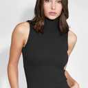 Women's Mock Turtle Neck Tank Tops Slim Fit Ribbed Knit Sleeveless Tops Casual Cami Vest Shirts, Medium