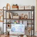 VECELO 2-Tier Desktop Bookshelf, Retro Brown Metal Desk Hutch with Grid Panel, 45.3 Inch Wide Countertop Storage Organizer for Bedroom & Dorm
