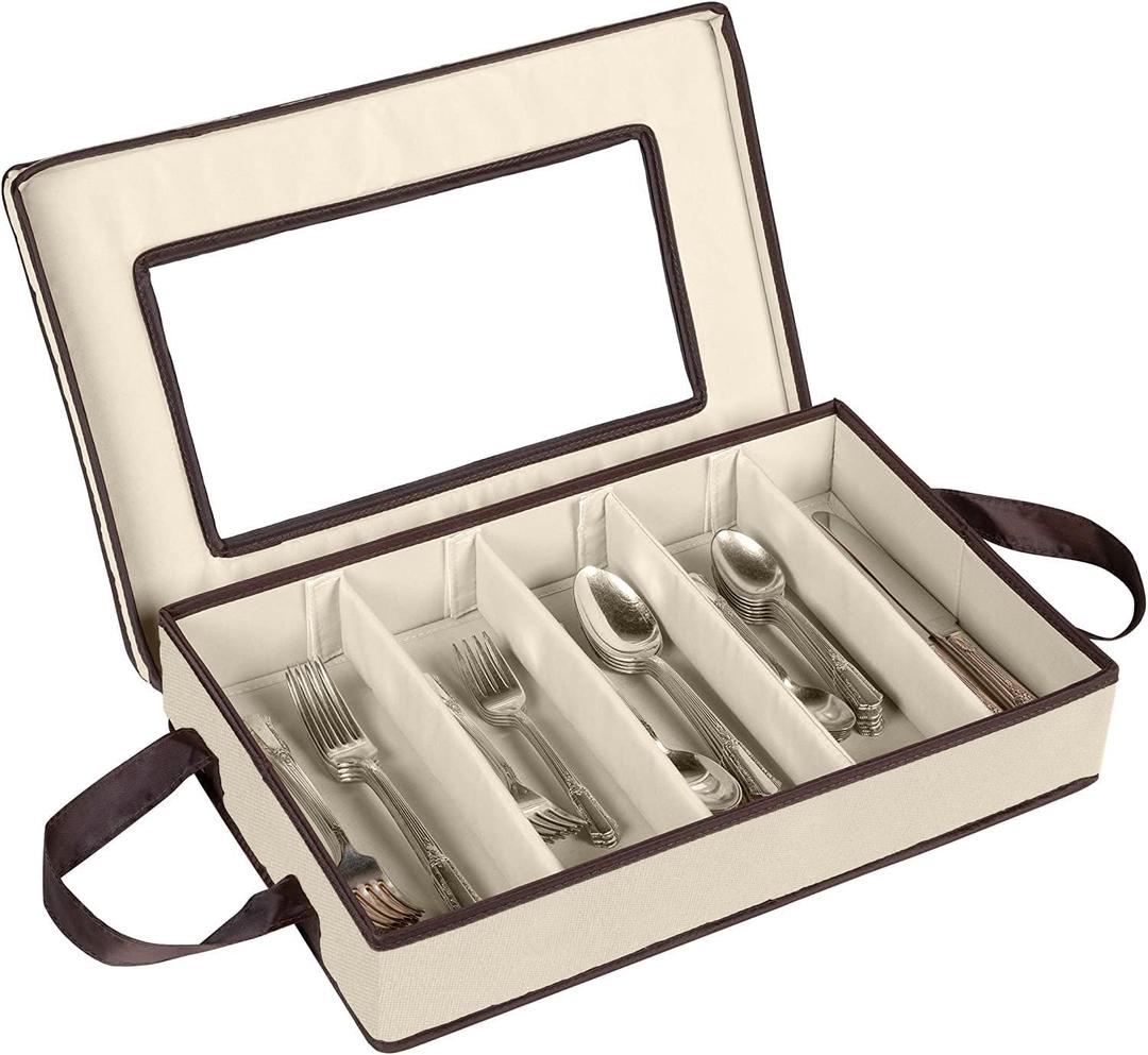Flatware Storage Case - Durable 5 Compartment Silverware Storage Container Box with Removable Lid and Easy to Carry Handles - Large Capacity Keeps Your Cutlery Organized & Protected