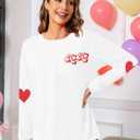 Valentines Shirt Women Love Heart Letter Print Shirts Cute Valentine's Day Long Sleeve Top (XX-Large, Xo White)