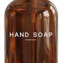 Amber Glass Hand Soap Dispenser Bathroom Set by Brighter Barns - Hand Soap Dispenser for Kitchen Sink & Bathroom - Bamboo Glass Bottle with Tray - Modern Home Decor for Spa, RV, Fitness Center (Amber)