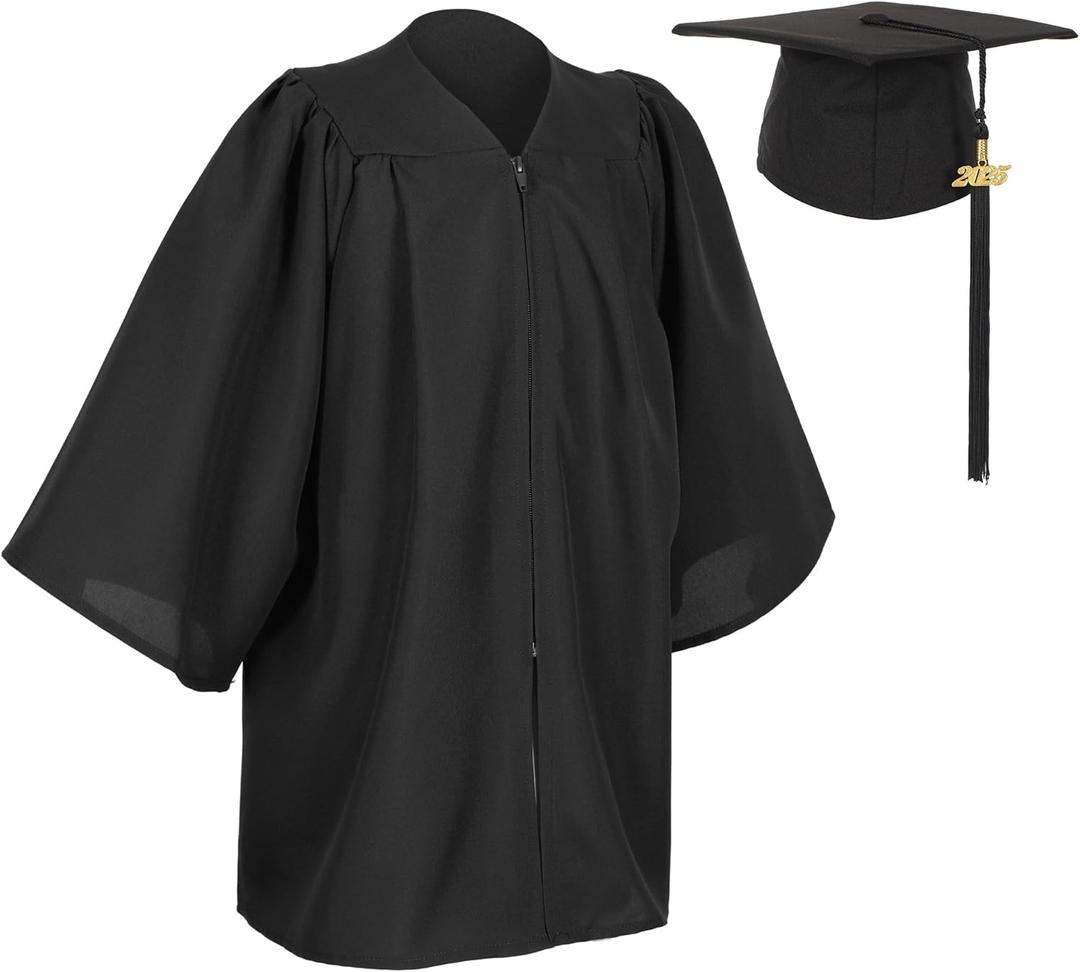 Matte Preschool and Kindergarten Graduation Cap Gown Set with Year Charm Tassel (30, Black)