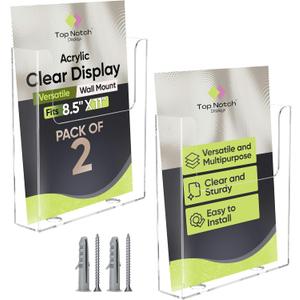 Acrylic Brochure Holder for Wall Mounting, Clear Display for 8.5" x 11" Flyers, Literature Holder for Magazines, Pamphlets, Menus, Includes Screws & Plastic Anchors (Pack of 2)