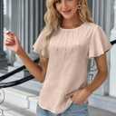 DeXianLai Womens Dressy Chiffon Blouses Summer Puff Petal Short Sleeve Shirts Beach Vacation Clothes for Women Fashion Clothing Apricot L