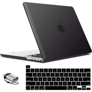 IBENZER Compatible with MacBook Pro 16 Inch Case A2141 Release 2020 2019, Hard Shell Case with Keyboard Cover & Type C Adapter for Old Version Mac Pro 16, Matte Black, T16BK+1TC
