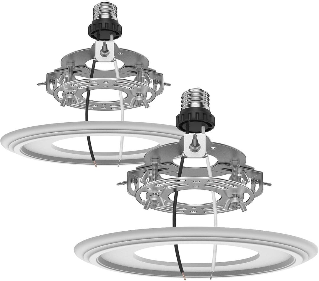 2-Pack Recessed Light to Pendant Converter Kit, Adjustable for 5 and 6 inch Recessed Can Light Conversion Kit, Includes E26 Socket, Triangular Bracket, Round Mounting Plate & 3D White Cover