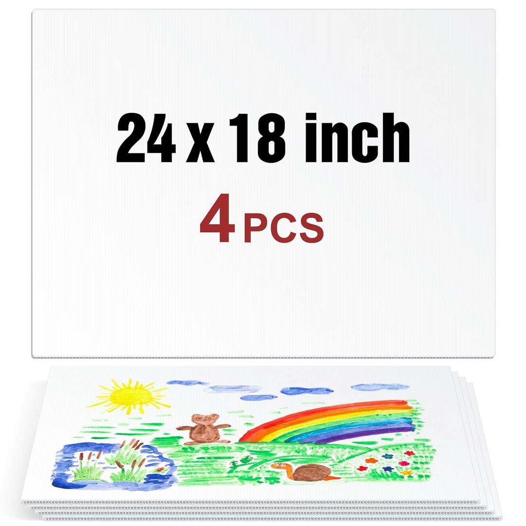 4 Pcs Corrugated Plastic Board 18x24 for Projects Art Crafts, Poster Board Blank Yard Signs Sheets, IKAYAS 18x24 Inches White Blank Yard Signs Corrugated Plastic Sheets Signs