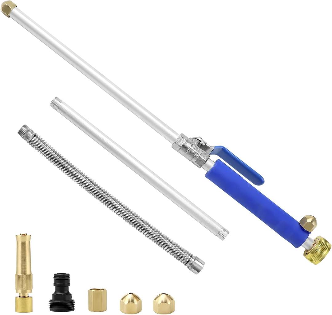 QWORK High Pressure Power Washer Wand, Water Hose Nozzle, Adjustable Sprayer Cleaning Tool for Car, Garden, Pet, and Window - Blue