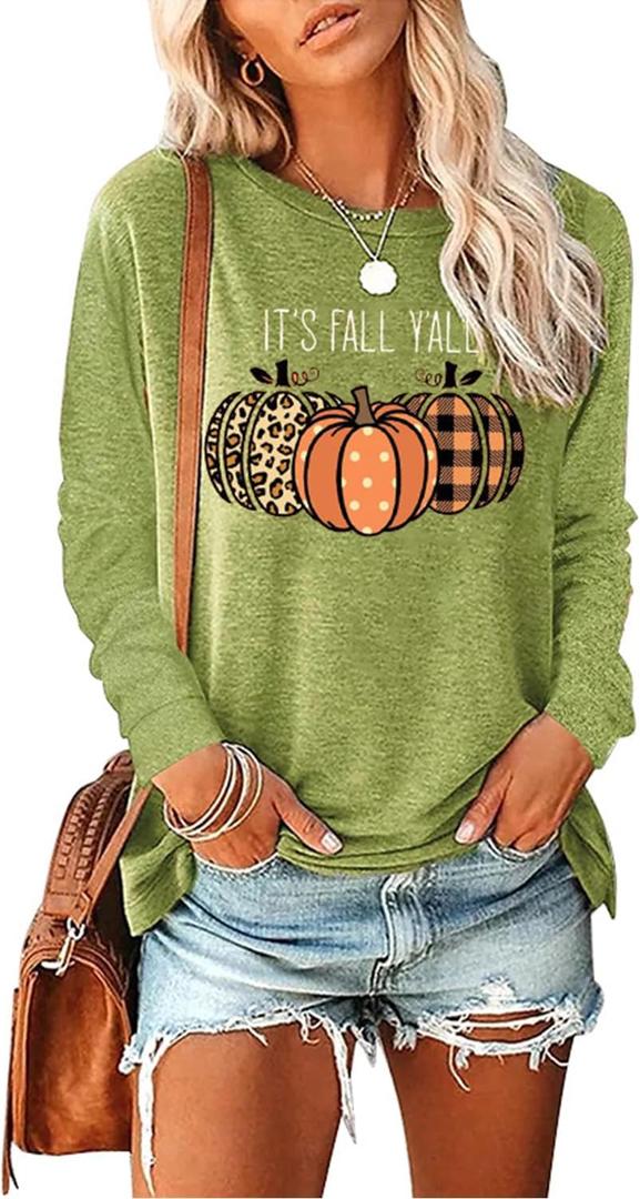 Womens Pumpkin Graphic Sweatshirts Crewneck Casual Fall Long Sleeve Tops (Medium, Green)