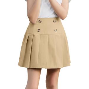 GORLYA Girls School Uniform Woven High Waist Button Front Skater Tennis Pleated Hem Short Skirt, 8Y