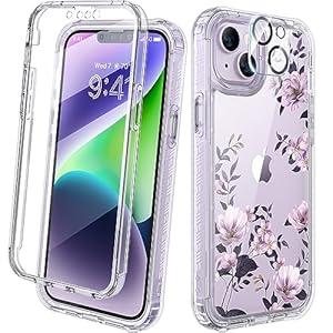Diaclara Designed for iPhone 14 Plus Case, Full Body Rugged Case with Built-in Touch Sensitive Anti-Scratch Screen Protector, with Camera Lens Protector for iPhone 14 Plus 6.7" (Camellia)