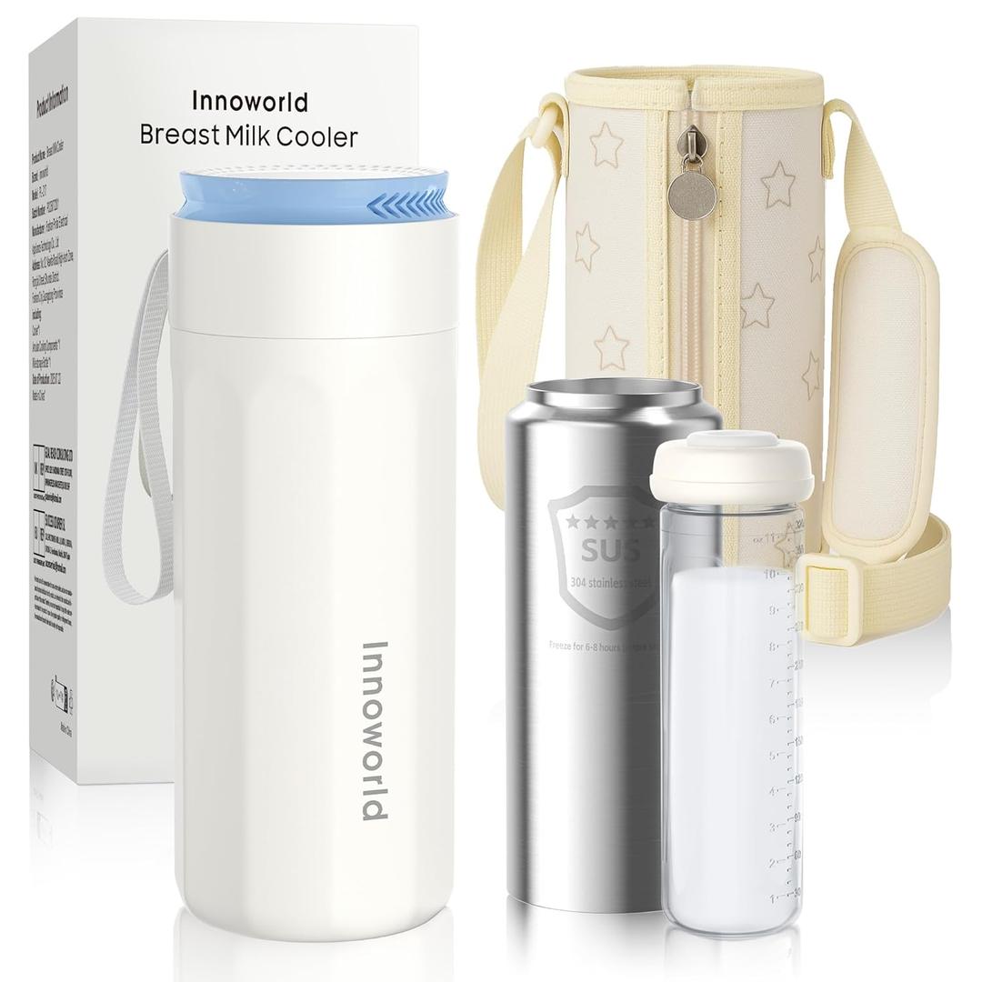 Portable Breastmilk Cooler for Outdoor, Breast Milk Cooler with 11oz Baby Bottle for Breastmilk Storage, 360 Stainless Steel Cooling Tube for 24 Hours Continuous Cooling, with Portable Carrier Bag