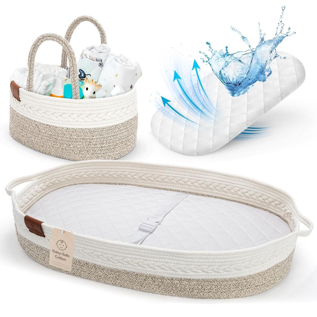Deluxe Baby Changing Basket for Baby Dresser, Baby Moses Baskets for Newborn, Cotton Diaper Bassinet, Unisex Moses Basket for Babies, Foam Change Diaper Changing Pad for Dresser, Changing Table Topper (Grey)