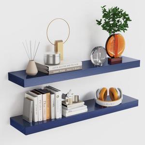 Habudda Floating Shelves, Bathroom Wall Shelf for Home Decor, 30 Inch Natural Wood Rustic Shelving, Hanging Mounted Invisible Bracket, Set of 2 Navy Blue (30"6.7"1.6")
