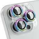 Choiche Compatible for iPhone 16 Pro/iPhone 16 Pro Max Camera Lens Protector, Bling Camera Cover with 9H Tempered Glass Lens Screen Protector Metal Ring Decoration Accessories (Clear-Colorful)