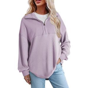 SHEWIN Womens Fall Sweatshirt Casual Waffle Knit Half Zip Pullover Loose Long Sleeve Tops 2026 S