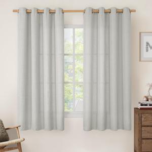 LAMIT Linen Window Curtains for Bedroom, 63 inch Grommet Thick Linen Drapes Light Filtering Privacy Sheer Curtains for Living Room, Set of 2 Panels (52 x 63 Inch, Light Grey)
