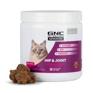 GNC Pets ADVANCED Hip & Joint Cats Supplements, 60 ct | Cat Soft Chews for Hip & Joint Support, Cat Supplements, Cat Joint Health | Glucosamine, MSM, & Chondroitin Cat Chews | Made in the USA, Best By: 11/2023