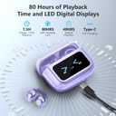 Ultra Open Ear Headphones Bluetooth 5.4 Wireless Clip On Earbuds with Digital Display Charging Case 60 Hours Playtime Sport Earphones Built-in Mic IPX7 Waterproof for Running Fitness Purple-1