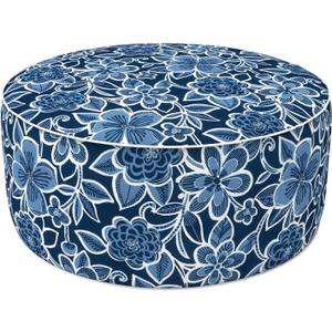 LVTXIII Indoor/Outdoor Inflatable Ottoman, D31 x H14 Inch Large Round Ottoman, All Weather Foot Rest Stool, Portable Footrest for Patio, Garden, Camping and Home - Flower Navy