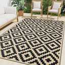 Smiry Waterproof Outdoor Rug 9x12 ft, Reversible Plastic Straw Patio Camping Rugs, Outdoor Indoor RV Mat Carpet for Patio, Outside Entry, Backyard, Deck, Bench, Picnic, Camper, Black & Beige