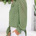 PRETTYGARDEN Lace Long Sleeve Shirts Casual Button Down Going Out Tops Hollow Out Eyelet Blouses 2026 Spring Fashion Clothing(Grass Green,Medium) (M)