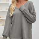Fisoew Womens Oversized Sweatshirts Casual Deep V Neck Lantern Long Sleeve Fall Pullover Tops (Medium, Grey)