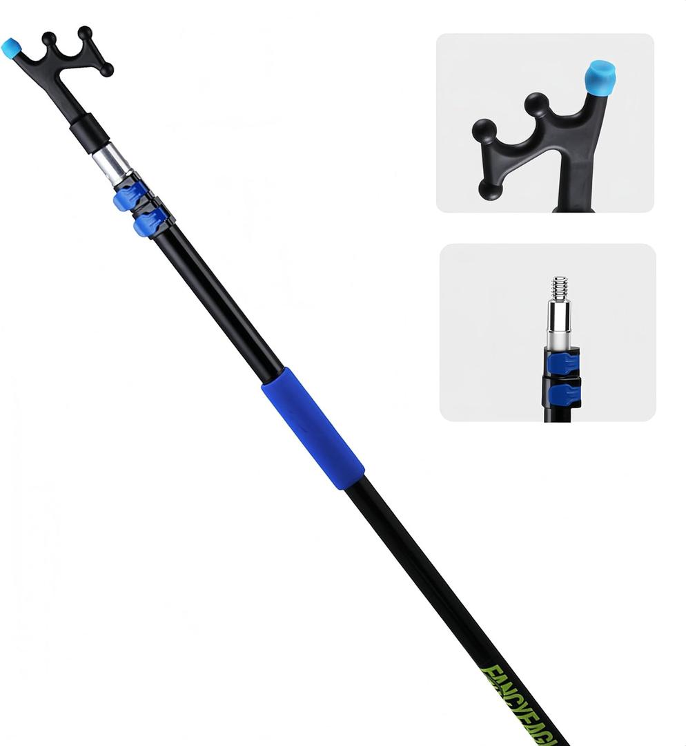 4.7-12FT Telescoping Extension Boat Hook with Non-Slip Rubber, Durable|Lightweight, Floating, Rustproof & Scratch-Resistant Aluminum Boat Accessories,Threaded Poles for Docking, Push-Pull and Boating