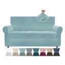 ZNSAYOTX Luxury Velvet Couch Cover 4 Piece (72"-92") Stretch Sofa Covers for 3 Cushion Couch Thick Soft Sofa Slipcover with Non Slip Strap, Dog Pet Friendly Nice Furniture Protector (Stone Blue)