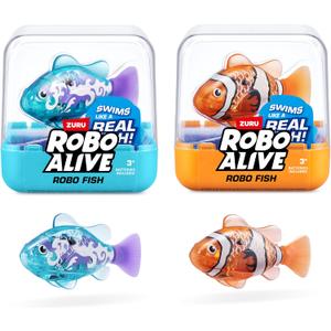 Robo Alive Robo Fish Robotic Swimming Fish (Teal + Orange) by ZURU Water Activated, Changes Color, Comes with Batteries(2 Pack) Series 3