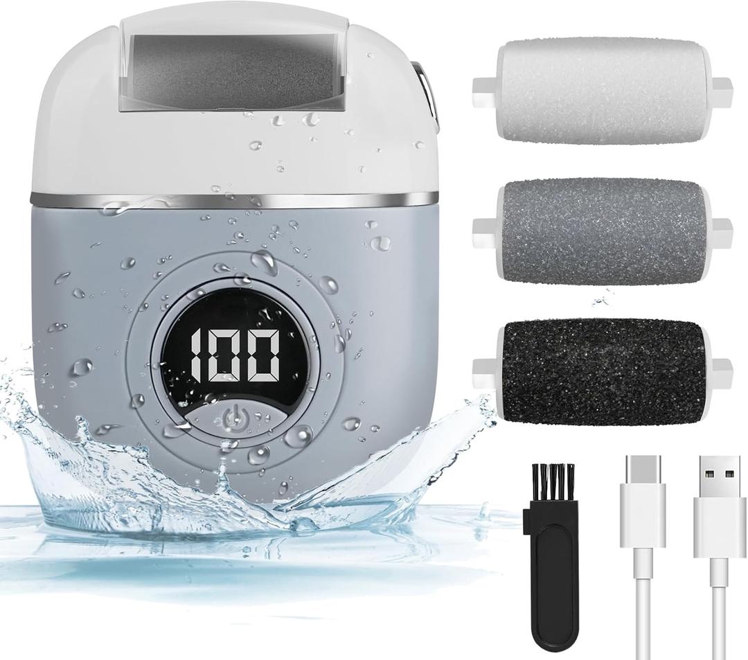 Electric Foot Callus Remover, Rechargeable & Waterproof Pedicure Tool with 3 Roller Heads, 2 Speeds for Dead, Hard, Cracked, Dry Skin Care