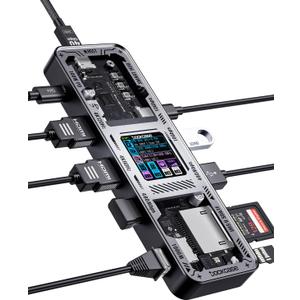 DOCKCASE Explorer Edition 10-in-1 USB C Hub, Dual 4K HDMI Docking Station for 2 Monitor, Gigabit Ethernet,1 USB-C and 3 USB-A Ports,100w PD, UHS-II TF/SD Card Reader for MacBook Pro, XPS, and More