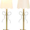 2 Pack Fabric Bow Lamp Three-Color Light Adjustment Golden Bowknot Bedside Lamp with Fabric Lampshade for Princess Rooms Girls' Rooms Pink Party Decoration