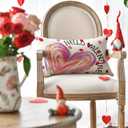AVOIN colorlife Hello Valentine's Day Pink Heart Throw Pillow Cover, 12 x 20 Inch Polka Dots Love Anniversary Wedding Cushion Case Decoration for Sofa Couch