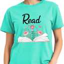 Read Book Shirt for Women-Reading Teacher Tee Tops Pink Flower and Butterfly Short Sleeve Cute Book Shirt (Yellow, XL)